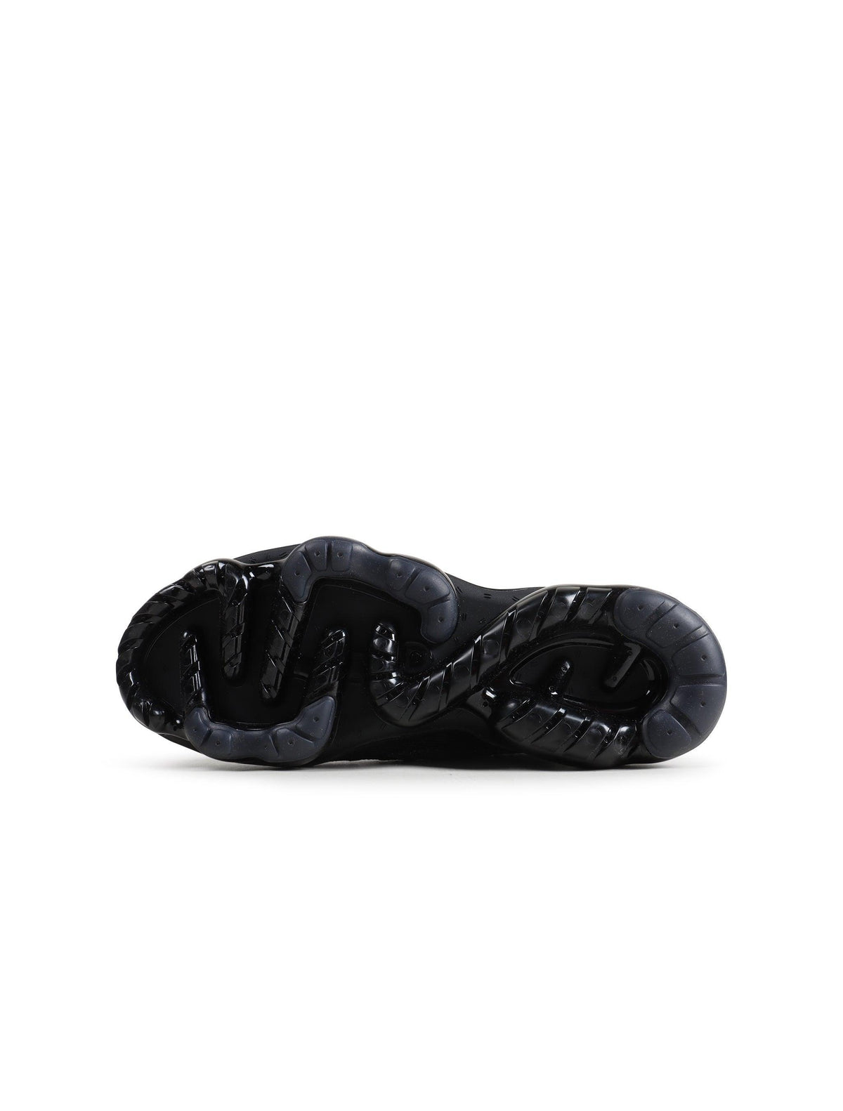 Black Nike Air Vapormax 2023 Flyknit women's sneakers with breathable knit upper and lightweight sole.