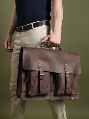 Classy Leather Bags buffalo leather messenger bag with adjustable strap and front pocket, showcasing durable craftsmanship.