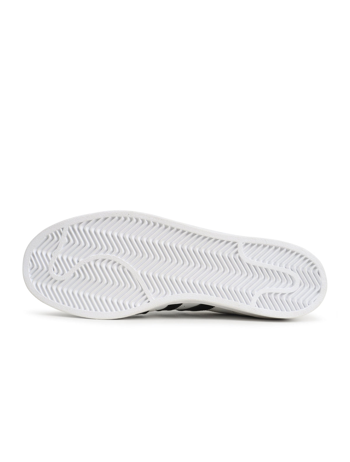 Adidas men's Superstar white and black sneakers, side view; Denim Exchange footwear listing