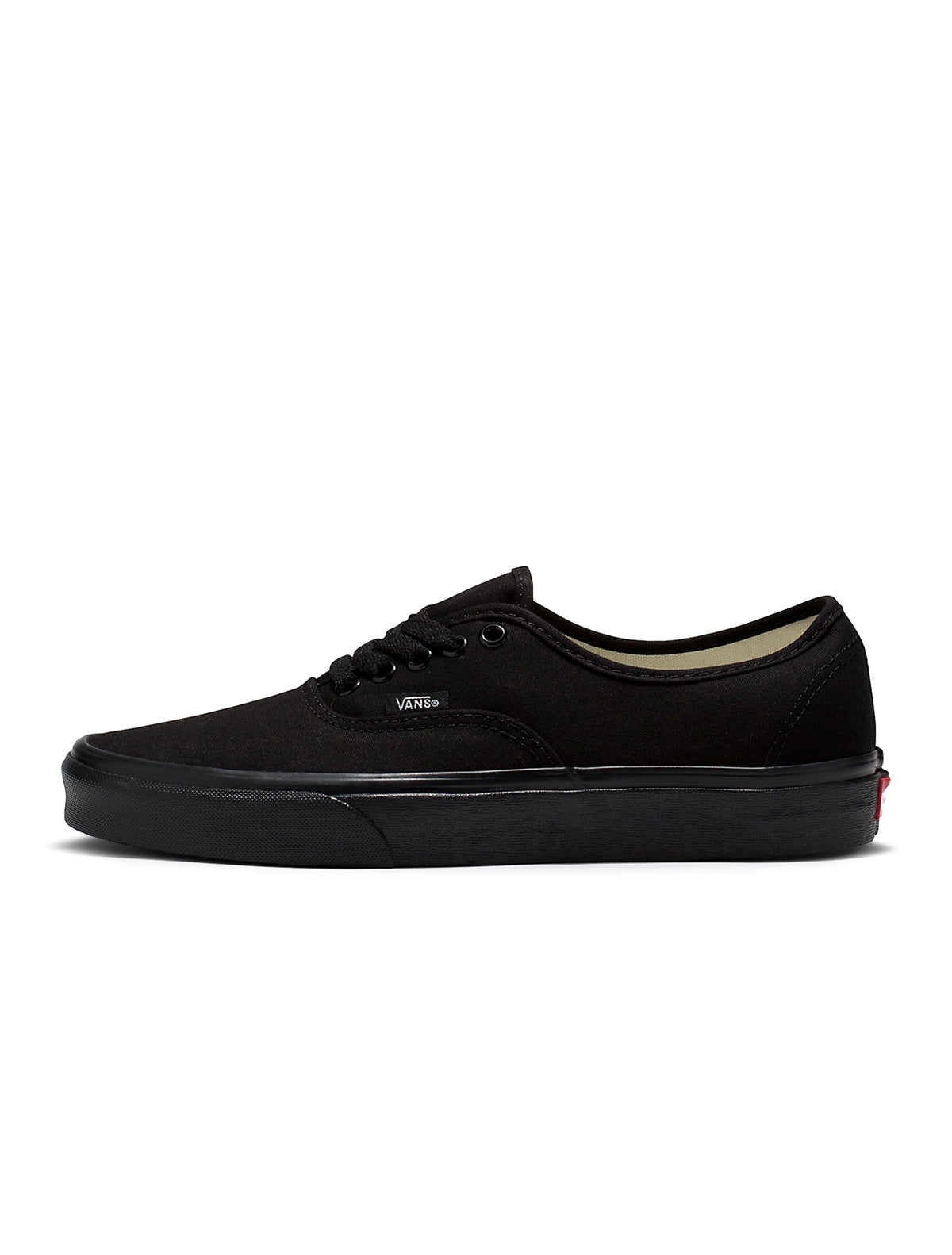 Denim Exchange men's Vans Authentic sneakers in triple black, low-top canvas design with white sole