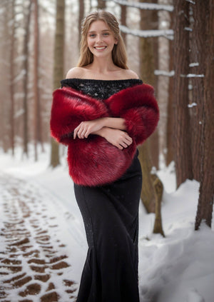 Red Fur Shawl (Lilian Red03)