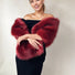 Lilian Red03 bridal fur shawl in vibrant red with soft fur texture, designed by Sissily Designs for elegant wedding attire.