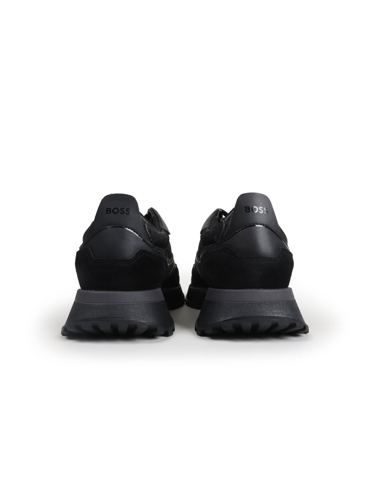 Black Hugo Boss Jonah Runn shoes for men, stylish footwear with sleek design and comfortable fit, displayed on a white background.