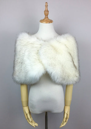 Ivory with Black Tips Faux Fur Wrap (Serena Wht03)