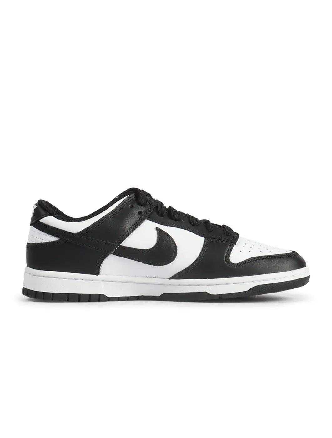 Nike men’s Dunk Low Panda sneakers in black and white leather.