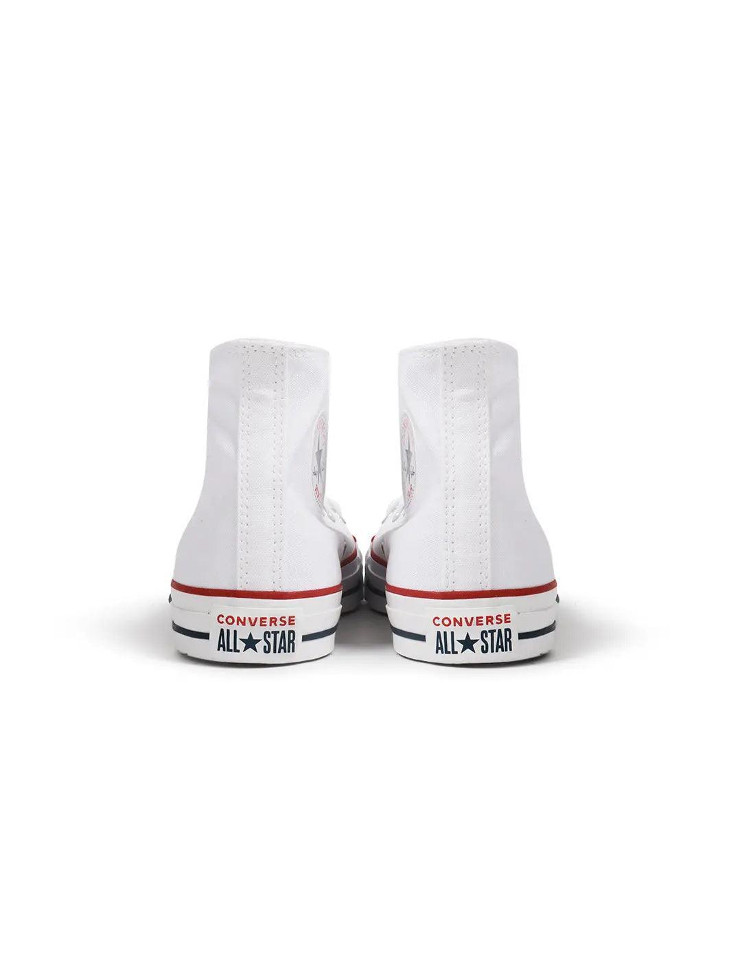 White Converse men's Chuck Taylor Hi sneakers, high-top canvas footwear with classic rubber toe cap