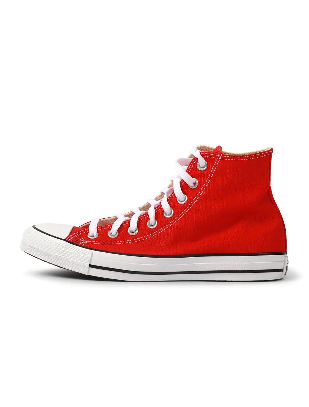 Red Converse men's Chuck Taylor Hi sneakers viewed from the side