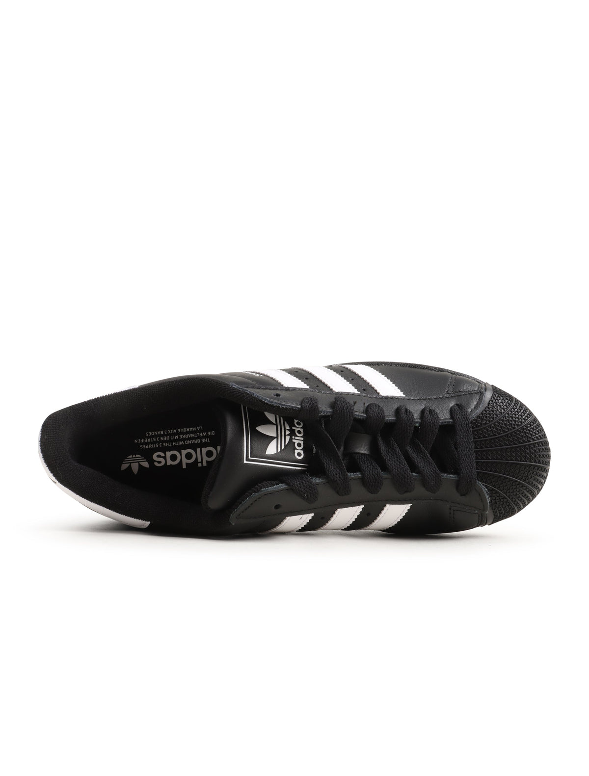 Denim Exchange men's Superstar II footwear in black and white with classic low-top sneaker design