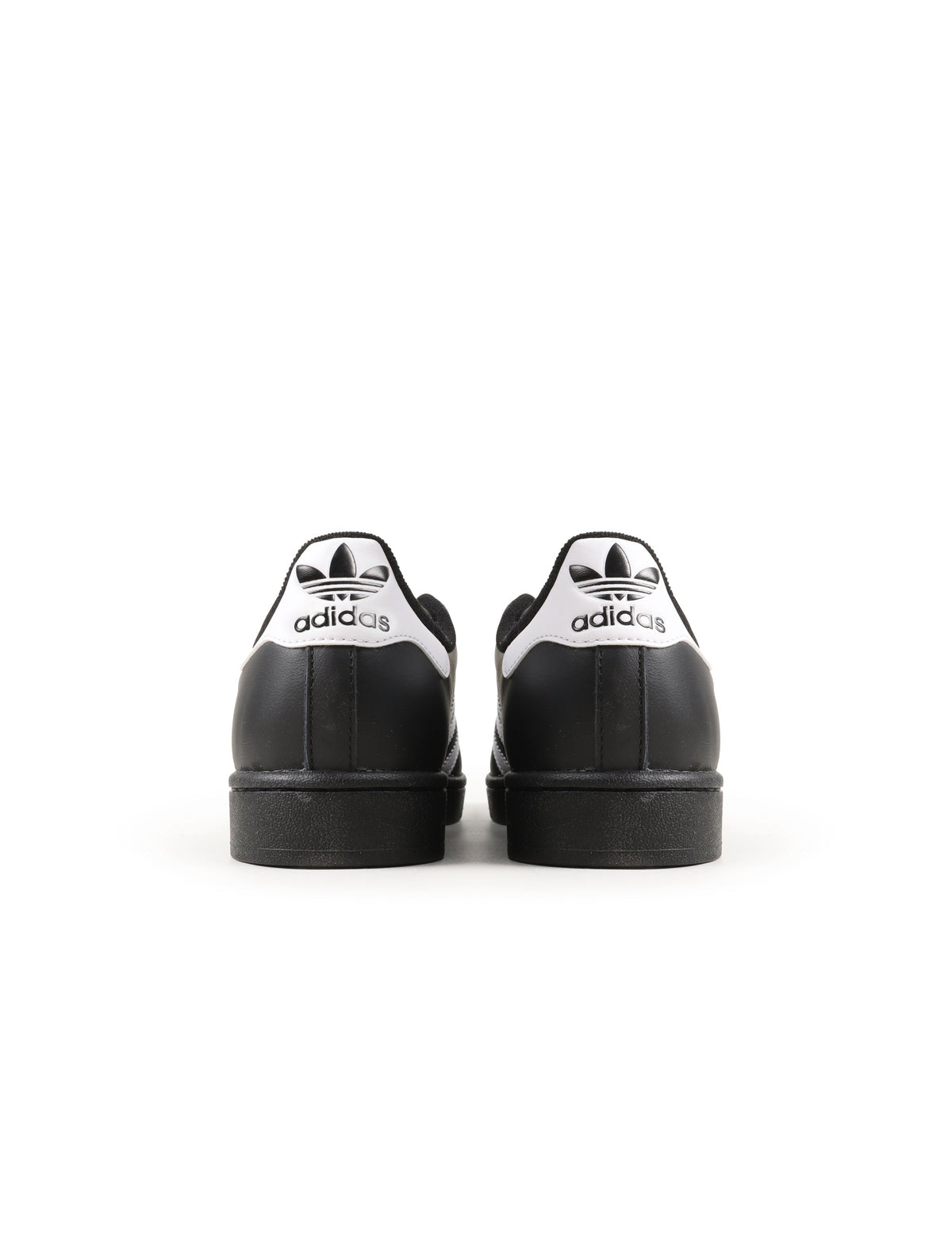 Black and white Adidas Men's Superstar II sneakers, side view; Denim Exchange footwear product image