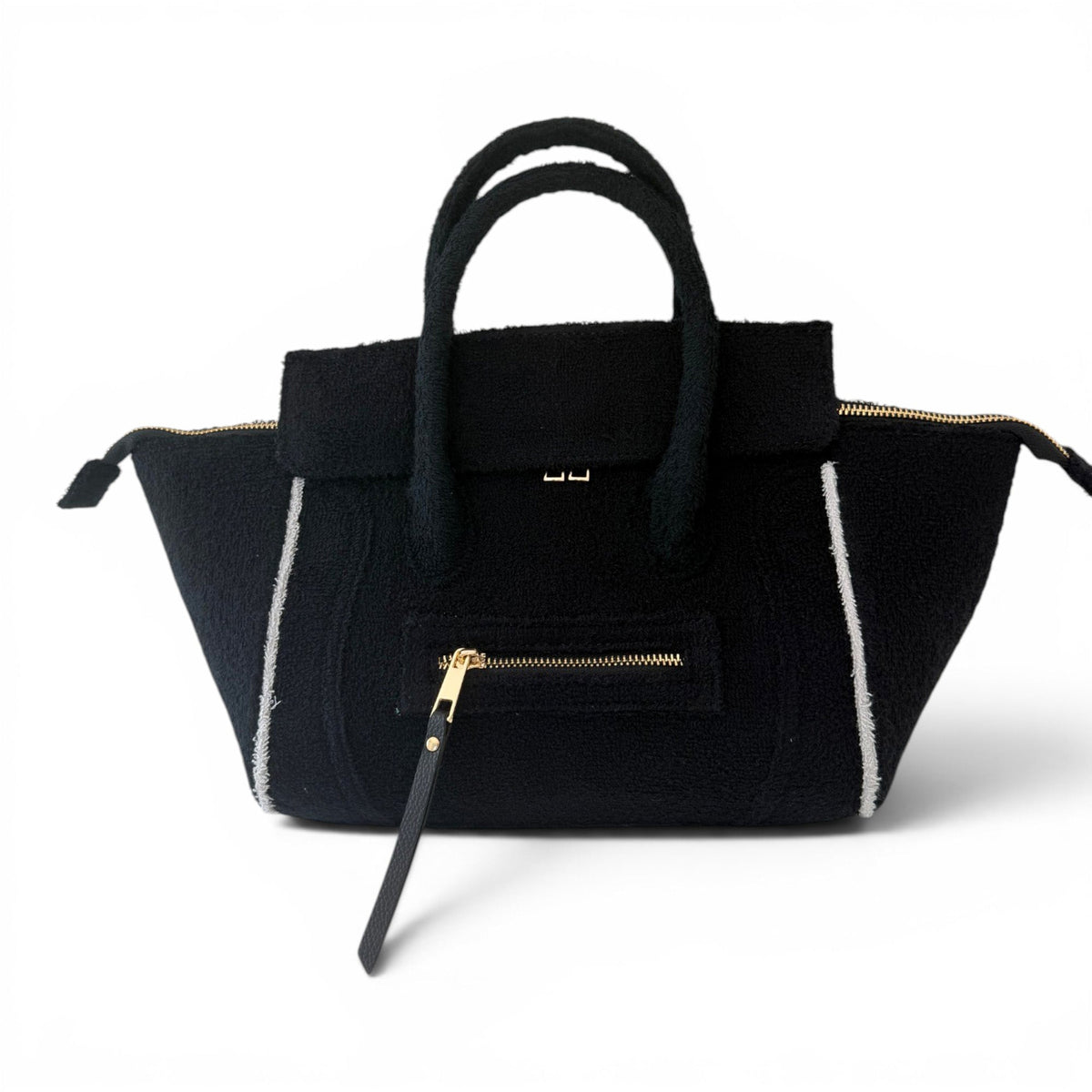 BEACH HAUS Cabana Tote Mini in black, compact woven tote bag with top handles