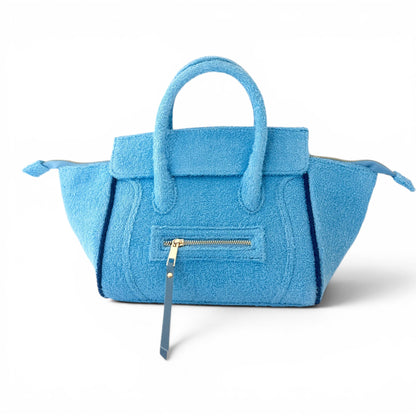 BEACH HAUS Cabana Tote Mini in sky blue, compact woven tote bag with dual handles