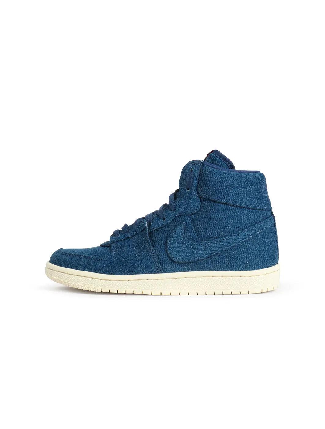 Womens Air Jordan Air Ship PE sneakers in Mystic Navy with white accents, featuring Nike branding and classic athletic design.