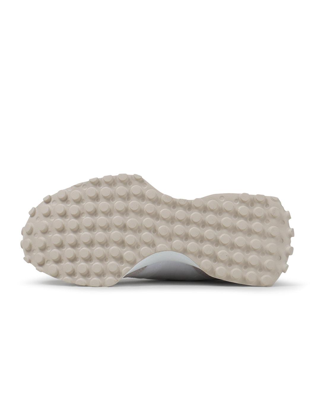 Men's New Balance 327 sneakers in Rain Cloud colorway, side view with retro running shoe design