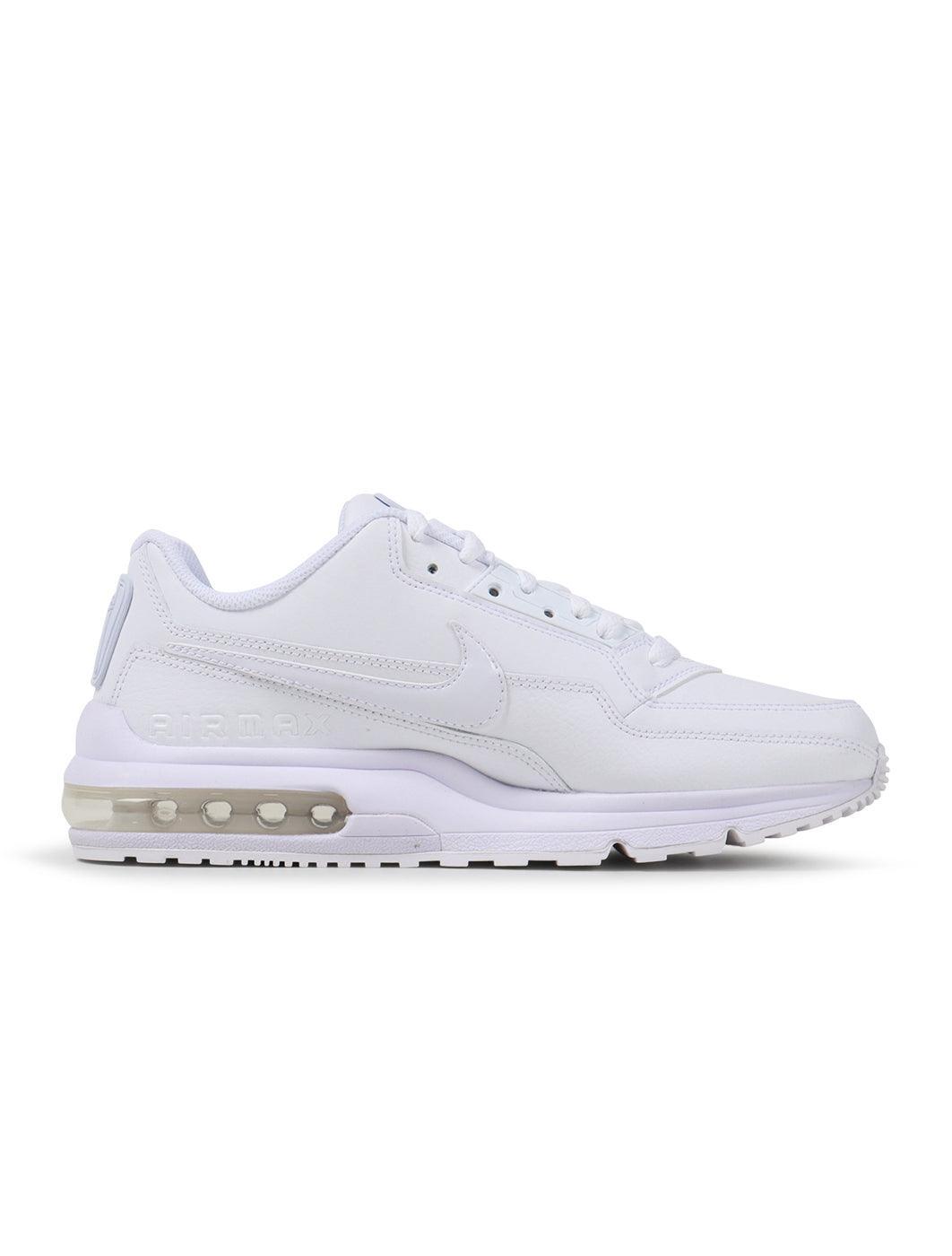 White Nike men's Air Max LTD 3 sneakers, side view with visible Air Max cushioning and lace-up design