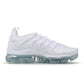 Nike men's Air Vapormax Plus sneakers in Pure Platinum, side view of athletic footwear