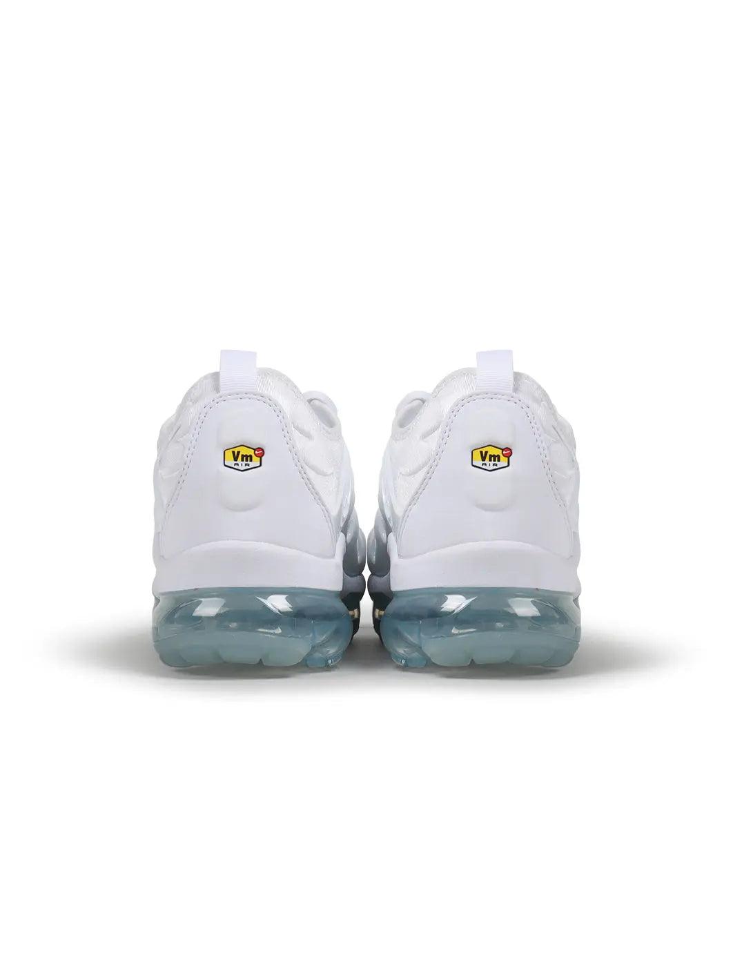 Nike men's Air Vapormax Plus sneakers in Pure Platinum colorway, side view