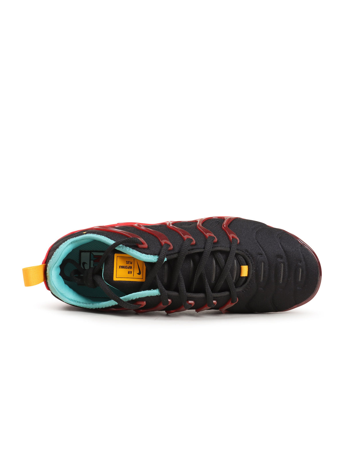 Men's Nike Air Vapormax Plus sneakers in black with University Gold accents
