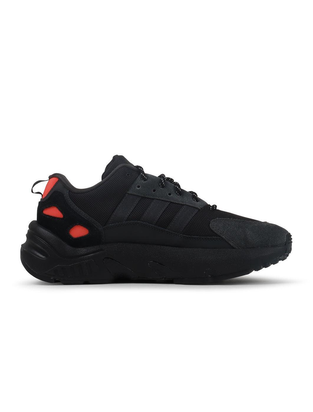 Men's Adidas ZX 22 Boost footwear in black with Solar Red accents, side view