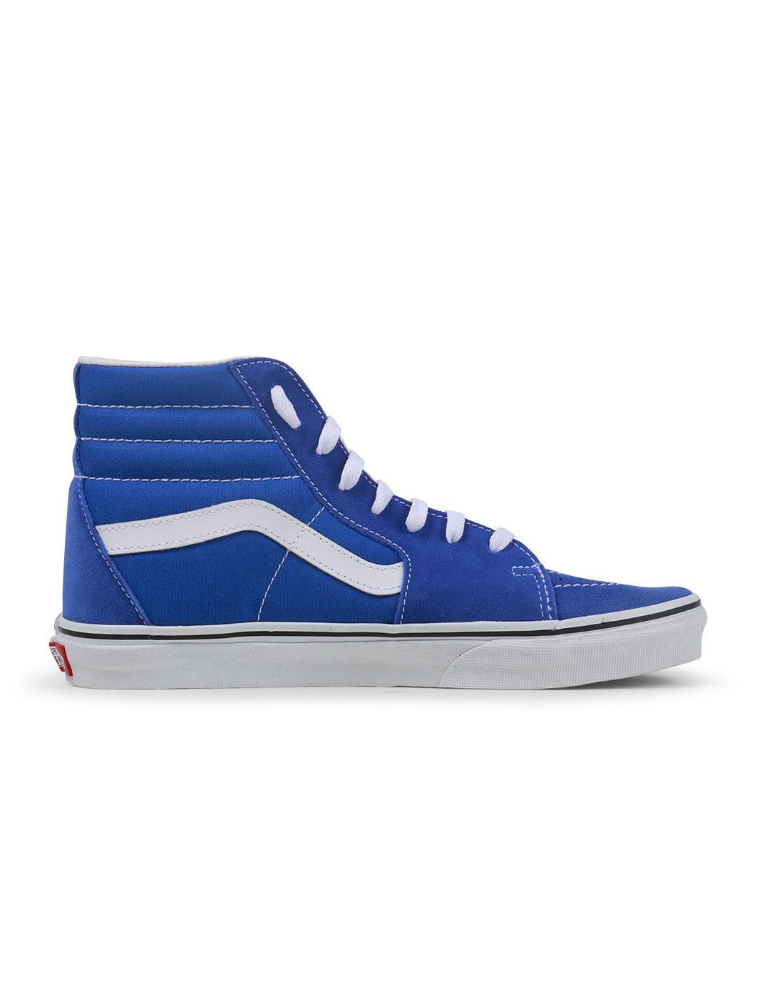 Men's Vans Sk8-Hi footwear in dazzling blue with high-top design and classic side stripe detailing