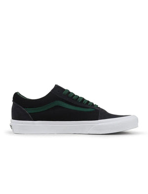 Vans men's Old Skool sneakers in stone green color, showcasing the classic skate shoe design with white side stripe and rubber sole.