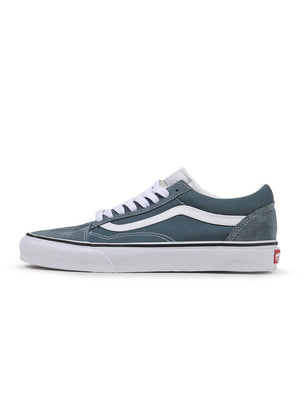 Vans Men's Old Skool Stormy Weather skate shoes with black and gray canvas and suede upper, low-top design, and white side stripe.