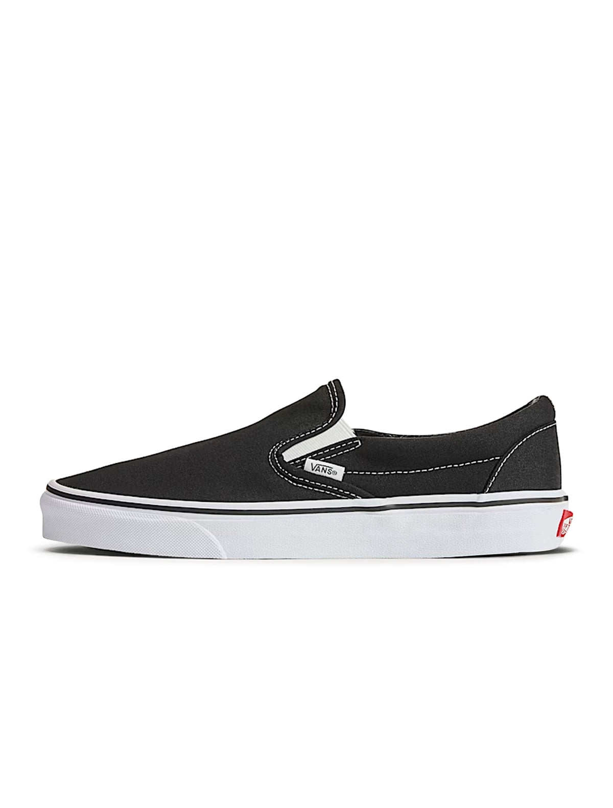 Denim Exchange men's black Classic Slip-On footwear by Vans with signature checkerboard detailing