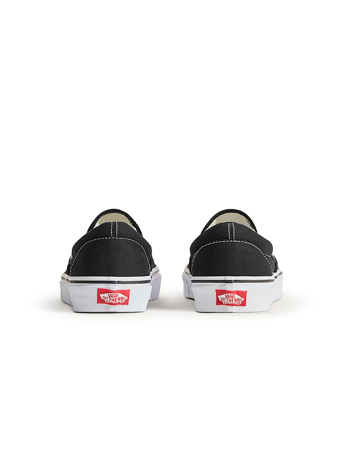 Black Vans men's Classic Slip-On shoes viewed from the side
