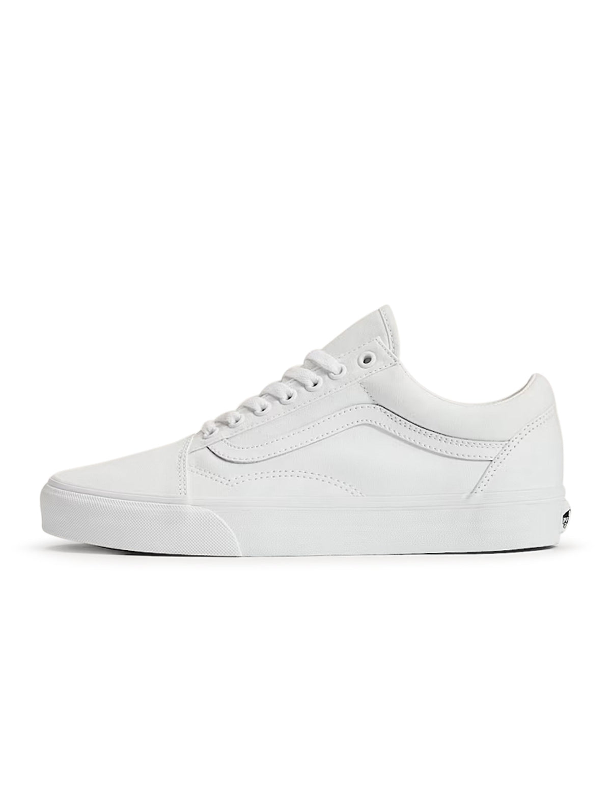 Denim Exchange men's Vans Old Skool Lowpro sneakers in white, low-top side view
