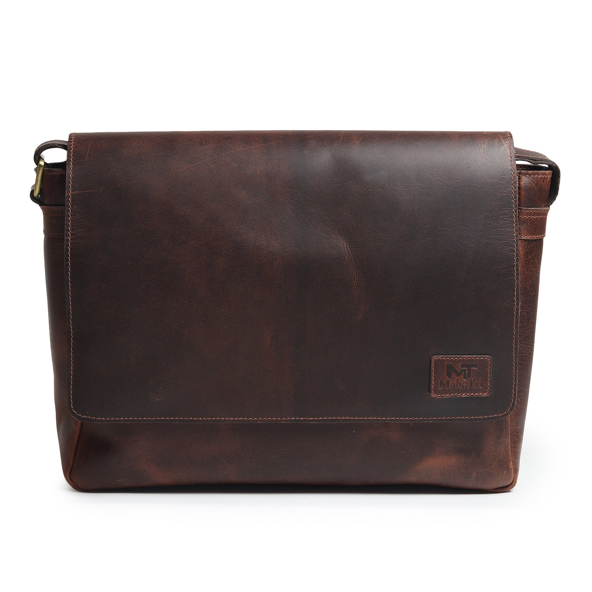 Genuine Sitka leather messenger bag by Classy Leather Bags, featuring a sleek design and multiple compartments for laptops.