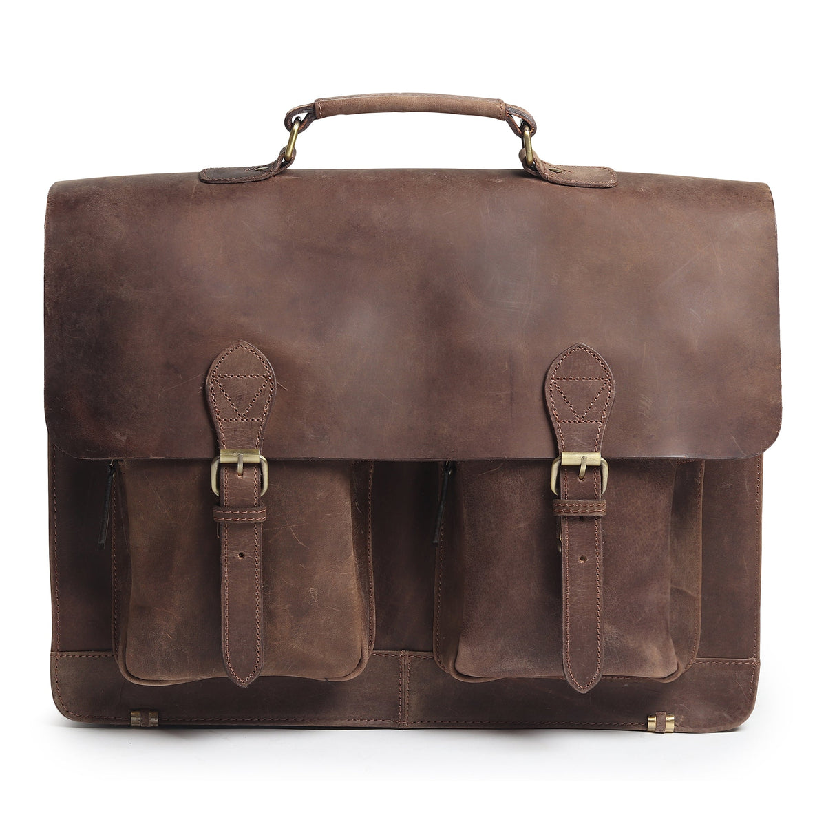 Buffalo leather messenger bag by Classy Leather Bags with adjustable strap and multiple compartments, showcasing classic craftsmanship.