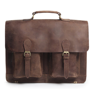 Buffalo leather messenger bag by Classy Leather Bags with adjustable strap and multiple compartments, showcasing classic craftsmanship.