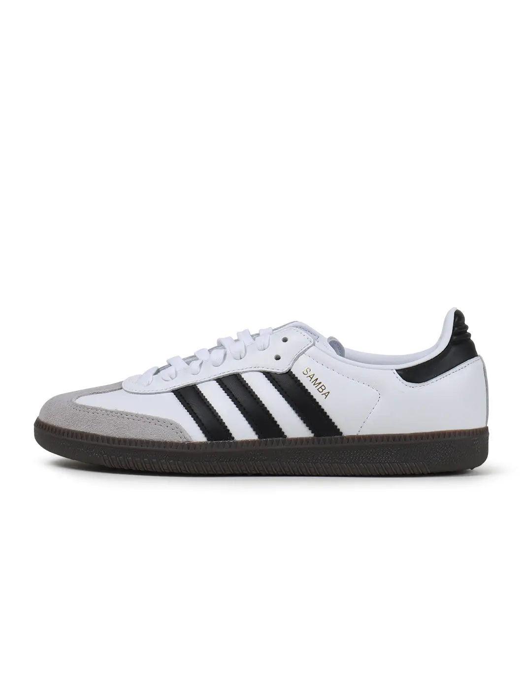 White and black Adidas Samba OG men's sneakers by Denim Exchange