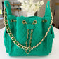 BEACH HAUS Bayshore Small Bucket Bag in Kelly Green, structured handbag with drawstring closure and shoulder strap