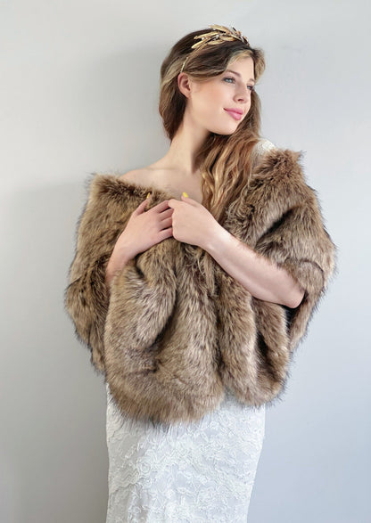 Brown Faux Fur Shawl (Butterfly Brw03)