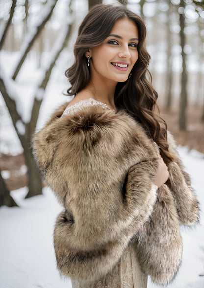 Brown Faux Fur Shawl (Butterfly Brw03)