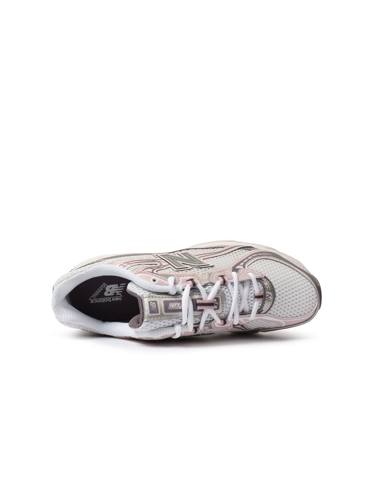 New Balance Womens 740 purple and white athletic footwear, showcasing stylish design and comfortable fit.