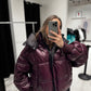 Reversible Hooded Bio-Down Jacket in Burgundy/Black