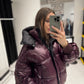 Reversible Hooded Bio-Down Jacket in Burgundy/Black