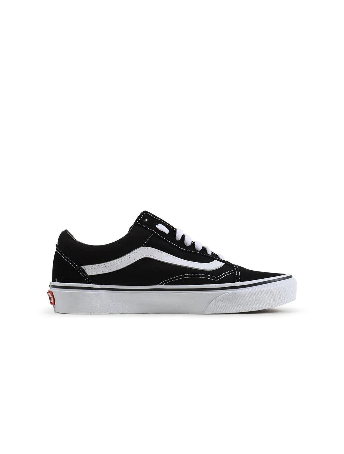 Denim Exchange men's Vans Old Skool sneakers in black and white side view