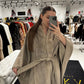 Luxury Double-Face Wool Poncho with Scandinavian Mink Fur