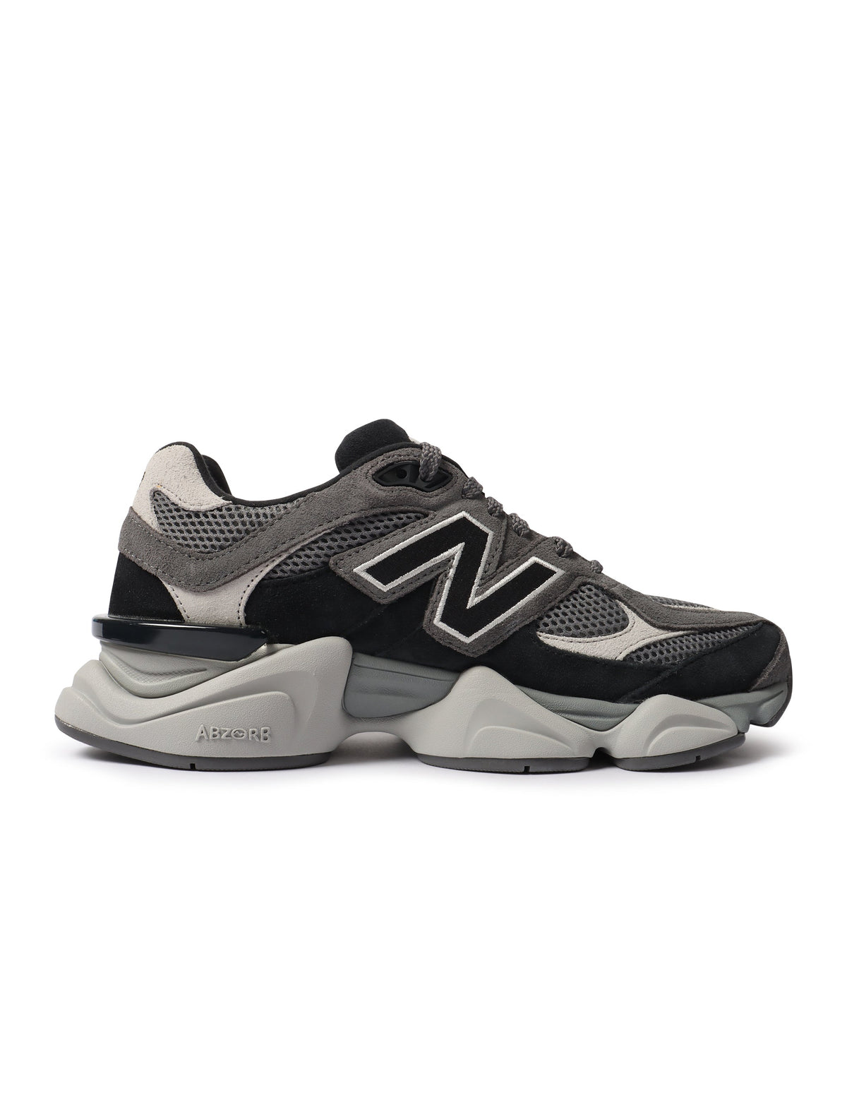 New Balance men's 9060 shoes in black and grey, stylish men's footwear with sporty design and comfortable fit.