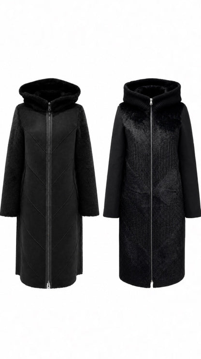Reversible Faux Fur & Suede Hooded Coat