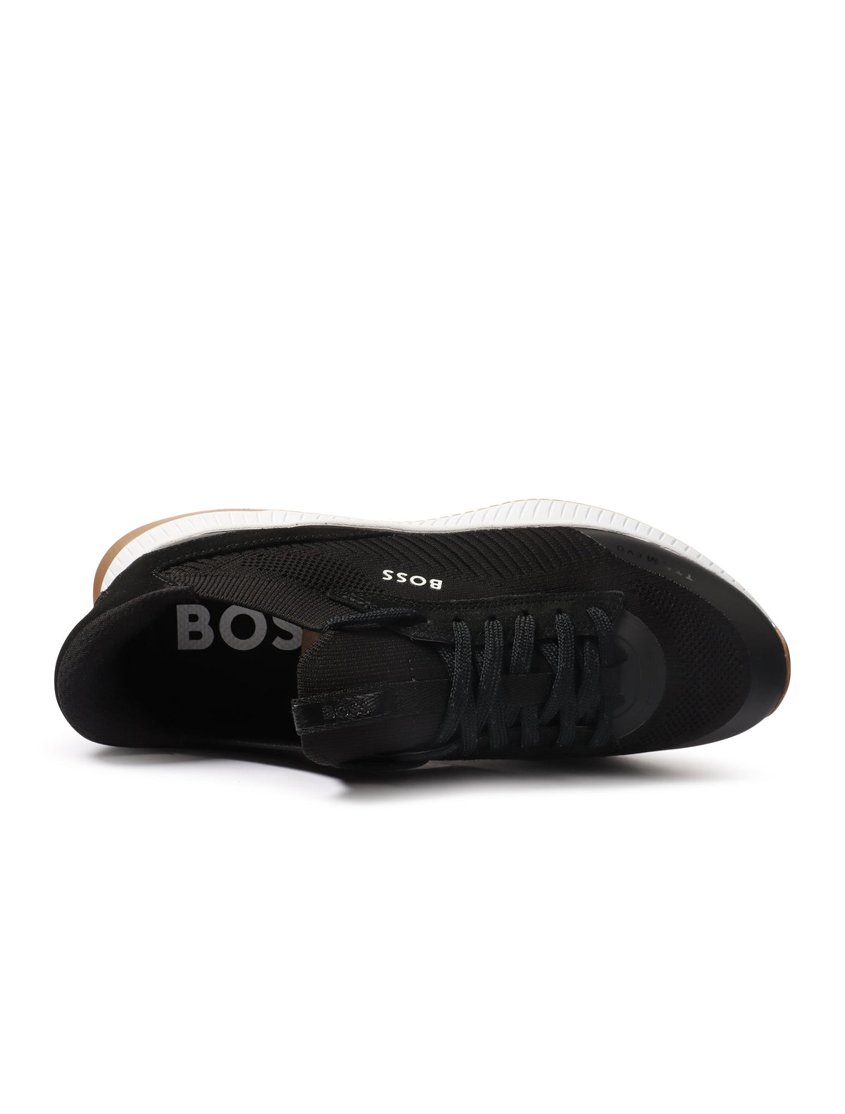 Black Hugo Boss TTNM EVO men's shoes, stylish footwear with sleek design and durable sole, shown on a clean background.