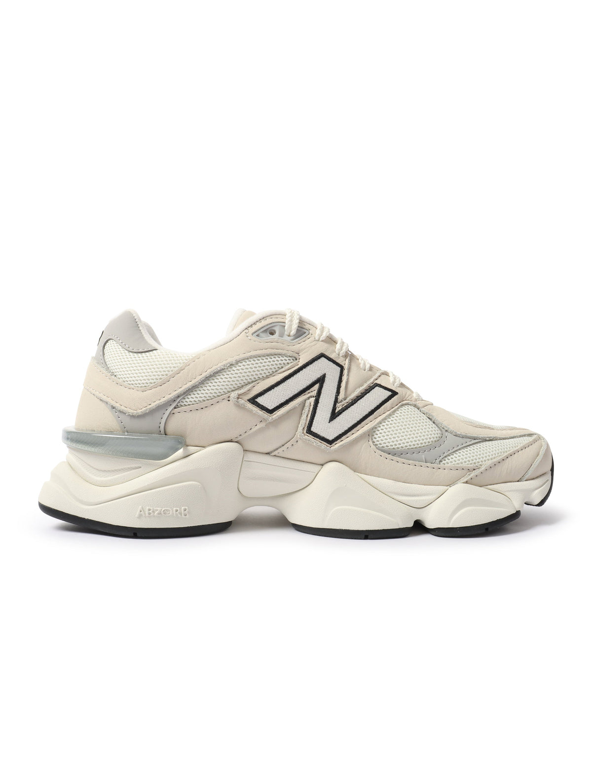 White and grey New Balance 9060 men's lifestyle shoes with sporty design and comfortable athletic style.