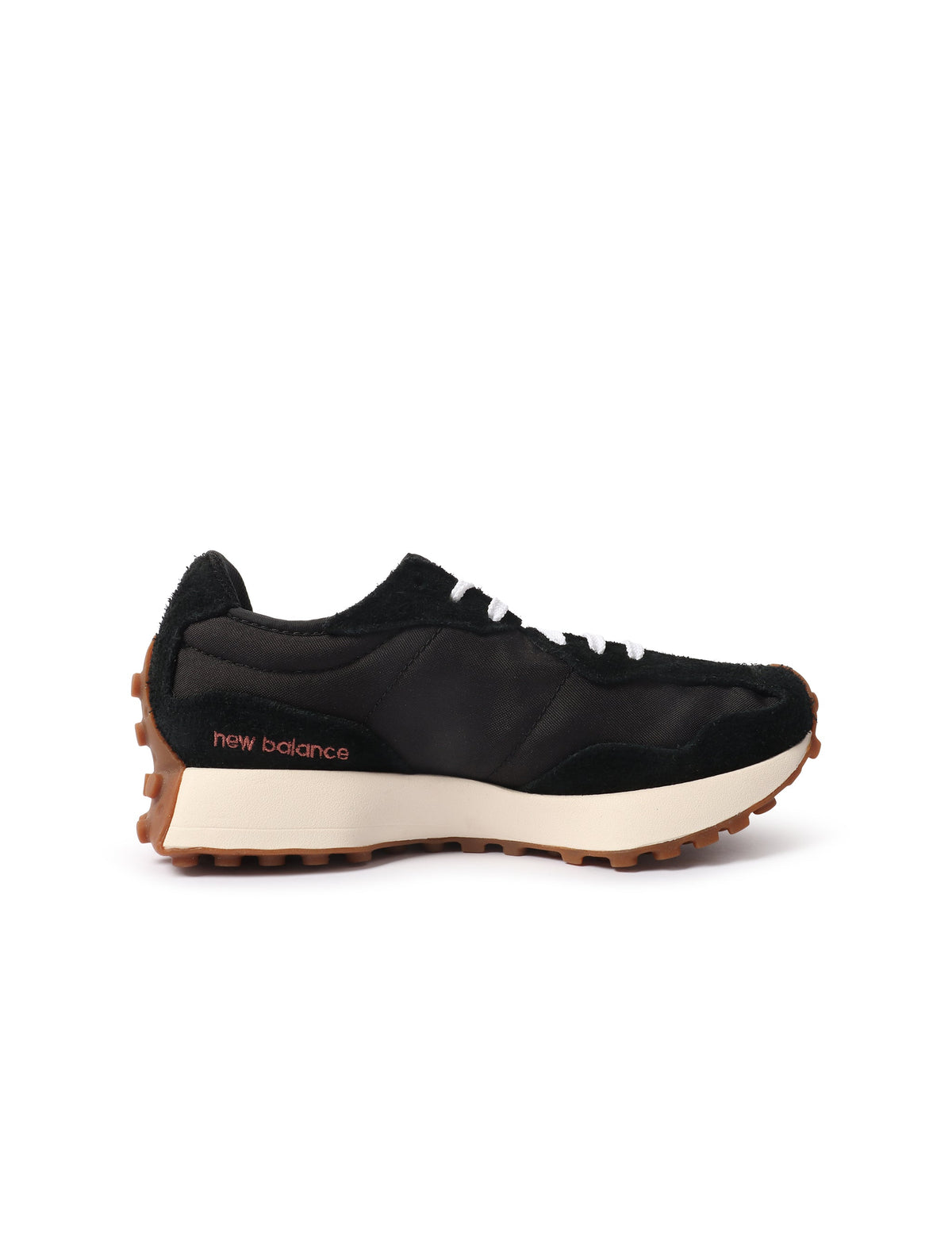 New Balance women's 327 black and white sneakers side view