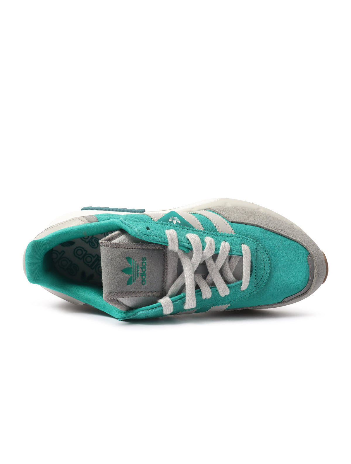 Green Adidas men's Retropy F2 sneakers with white accents, showcasing sporty footwear design for casual and athletic wear.