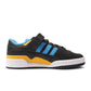 Men's Adidas Forum Low sneakers in black and yellow with white accents, showcasing the stylish footwear design.