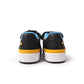 Black and yellow Adidas Forum Low men's footwear with classic design, featuring black leather and yellow accents.