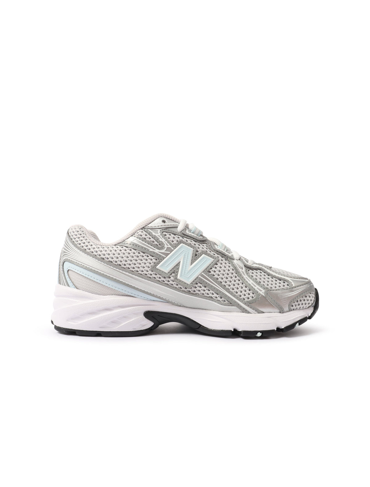 Gray and light blue New Balance Women's 740 athletic shoes on a white background.