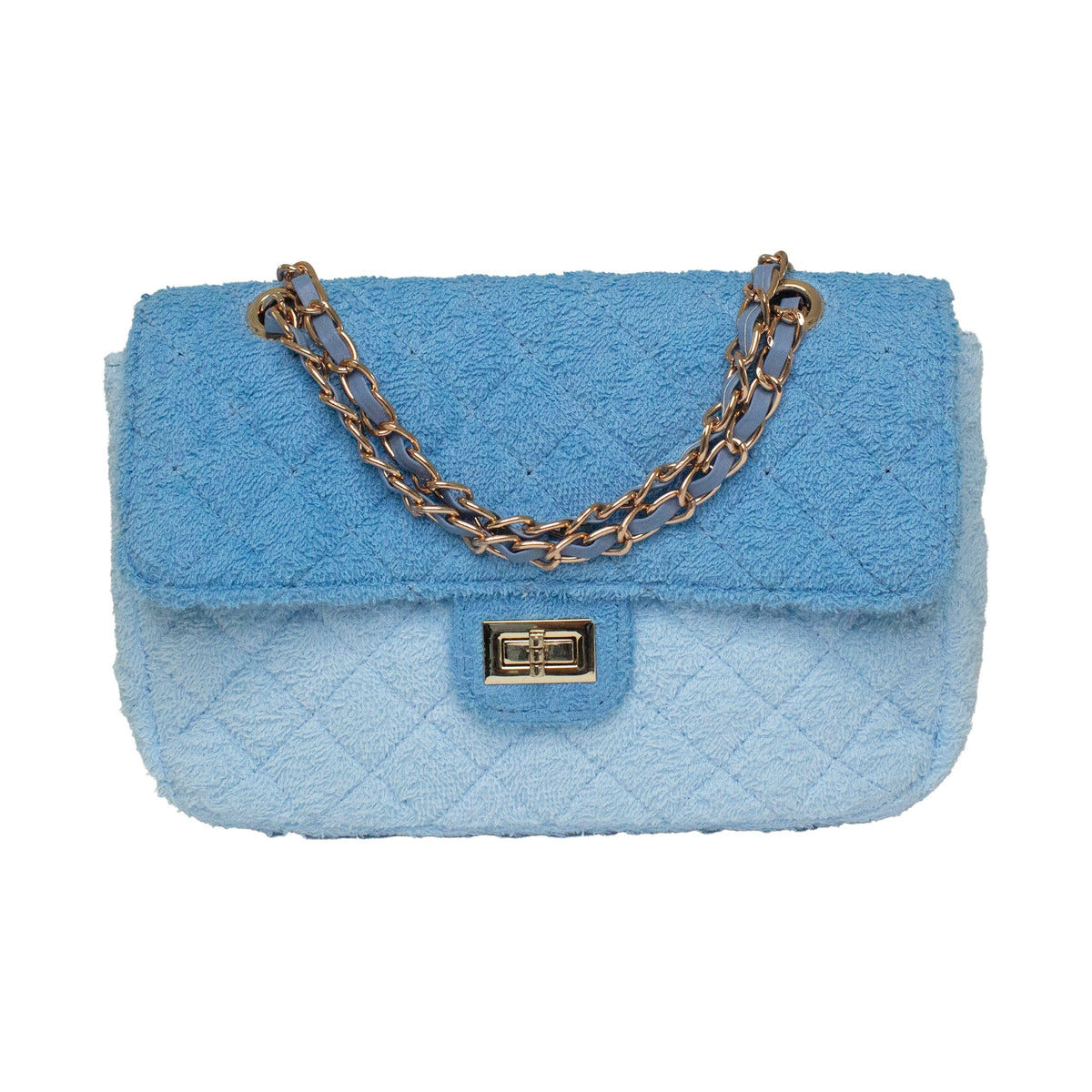BEACH HAUS Small Shoreline Flap in two-tone blue, compact flap bag shown against a plain background